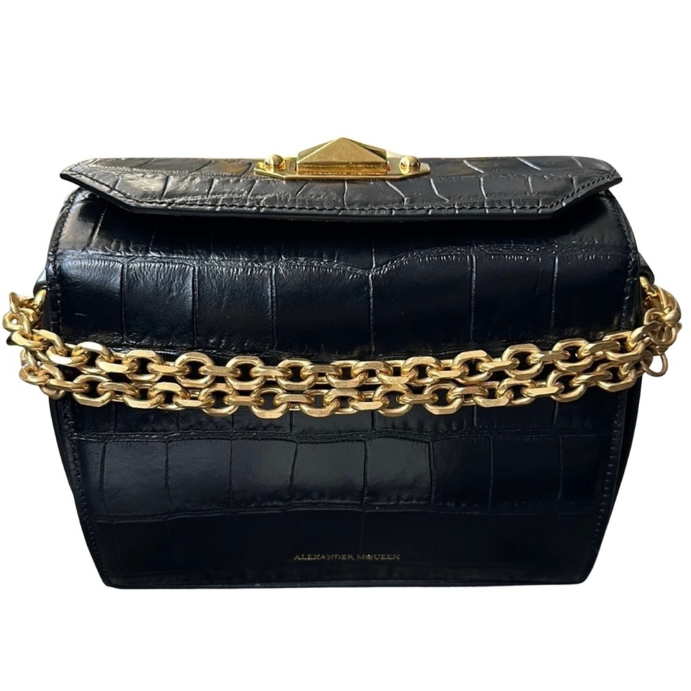 AUTHENTIC Alexander McQueen Box 16 Black Crocodile Crossbody Handbag